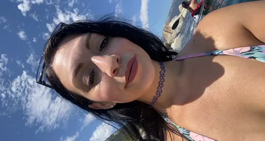 Bikini breasts Flashing Lake MILF Outdoor Public titties Porn GIF