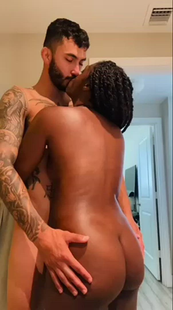 Amateur gigantic booty Doggystyle ebony Interracial Kissing Real lovers Porn GIF