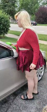 Amateur BBW Babe yellow-haired Exhibitionist Homemade OnlyFans Outdoor Public Porn GIF